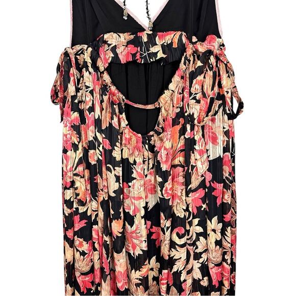 NEW Free People Primmy Midi Black Floral Chiffon Pink Lace Resort Boho Dress XL - Picture 7 of 16